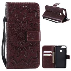 Embossing Sunflower Leather Wallet Case for Huawei Y6 (2018) - Brown