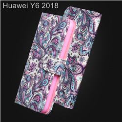 Swirl Flower 3D Painted Leather Wallet Case for Huawei Y6 (2018)