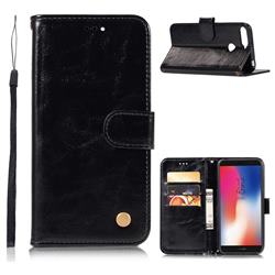 Luxury Retro Leather Wallet Case for Huawei Y6 (2018) - Black