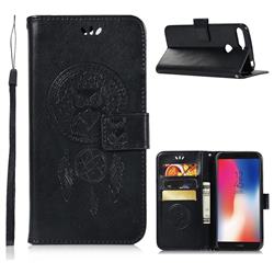 Intricate Embossing Owl Campanula Leather Wallet Case for Huawei Y6 (2018) - Black