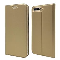 Ultra Slim Card Magnetic Automatic Suction Leather Wallet Case for Huawei Y6 (2018) - Champagne