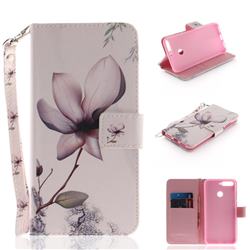 Magnolia Flower Hand Strap Leather Wallet Case for Huawei Y6 (2018)
