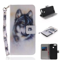 Snow Wolf Hand Strap Leather Wallet Case for Huawei Y6 (2018)