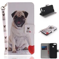 Pug Dog Hand Strap Leather Wallet Case for Huawei Y6 (2018)