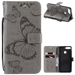 Embossing 3D Butterfly Leather Wallet Case for Huawei Y6 (2018) - Gray