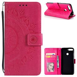 Intricate Embossing Datura Leather Wallet Case for Huawei Y6 (2018) - Rose Red