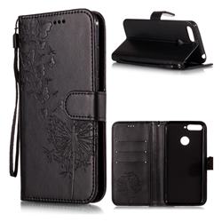 Intricate Embossing Dandelion Butterfly Leather Wallet Case for Huawei Y6 (2018) - Black