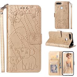 Embossing Fireworks Elephant Leather Wallet Case for Huawei Y6 (2018) - Golden