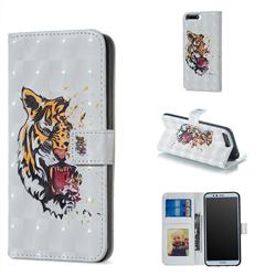 Toothed Tiger 3D Painted Leather Phone Wallet Case for Huawei Y6 (2018)