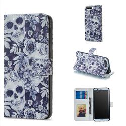 Skull Flower 3D Painted Leather Phone Wallet Case for Huawei Y6 (2018)