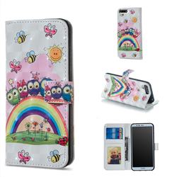 Rainbow Owl Family 3D Painted Leather Phone Wallet Case for Huawei Y6 (2018)