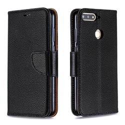 Classic Luxury Litchi Leather Phone Wallet Case for Huawei Y6 (2018) - Black