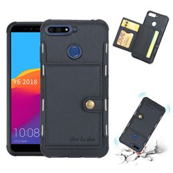 Brush Multi-function Leather Phone Case for Huawei Y6 (2018) - Black