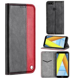 Classic Business Ultra Slim Magnetic Sucking Stitching Flip Cover for Huawei Y6 (2018) - Red
