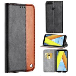 Classic Business Ultra Slim Magnetic Sucking Stitching Flip Cover for Huawei Y6 (2018) - Brown