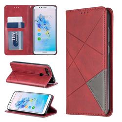 Prismatic Slim Magnetic Sucking Stitching Wallet Flip Cover for Huawei Y6 (2018) - Red