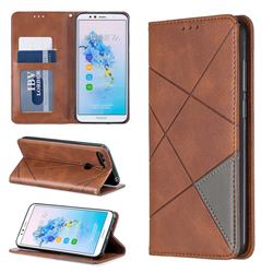 Prismatic Slim Magnetic Sucking Stitching Wallet Flip Cover for Huawei Y6 (2018) - Brown
