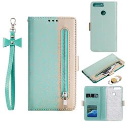 Luxury Lace Zipper Stitching Leather Phone Wallet Case for Huawei Y6 (2018) - Green