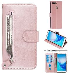 Retro Luxury Zipper Leather Phone Wallet Case for Huawei Y6 (2018) - Pink