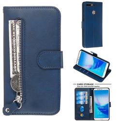 Retro Luxury Zipper Leather Phone Wallet Case for Huawei Y6 (2018) - Blue