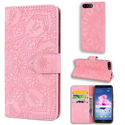 Retro Embossing Mandala Flower Leather Wallet Case for Huawei Y6 (2018) - Pink