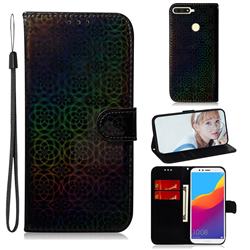 Laser Circle Shining Leather Wallet Phone Case for Huawei Y6 (2018) - Black
