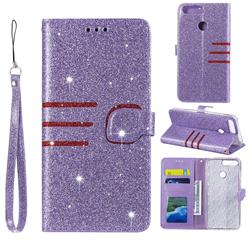 Retro Stitching Glitter Leather Wallet Phone Case for Huawei Y6 (2018) - Purple
