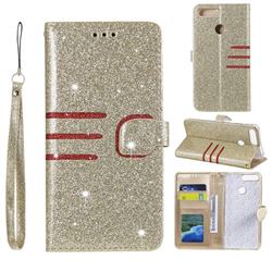 Retro Stitching Glitter Leather Wallet Phone Case for Huawei Y6 (2018) - Golden