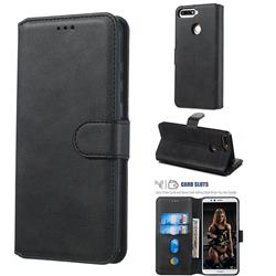 Retro Calf Matte Leather Wallet Phone Case for Huawei Y6 (2018) - Black