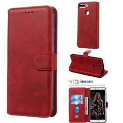 Retro Calf Matte Leather Wallet Phone Case for Huawei Y6 (2018) - Red