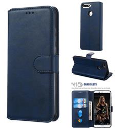 Retro Calf Matte Leather Wallet Phone Case for Huawei Y6 (2018) - Blue