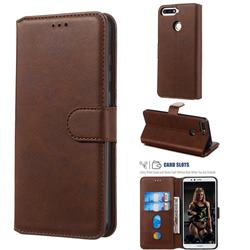 Retro Calf Matte Leather Wallet Phone Case for Huawei Y6 (2018) - Brown