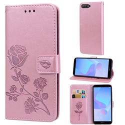 Embossing Rose Flower Leather Wallet Case for Huawei Y6 (2018) - Rose Gold