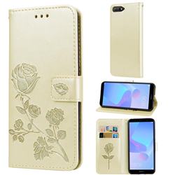 Embossing Rose Flower Leather Wallet Case for Huawei Y6 (2018) - Golden