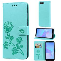Embossing Rose Flower Leather Wallet Case for Huawei Y6 (2018) - Green