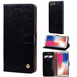 Luxury Retro Oil Wax PU Leather Wallet Phone Case for Huawei Y6 (2018) - Deep Black