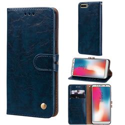 Luxury Retro Oil Wax PU Leather Wallet Phone Case for Huawei Y6 (2018) - Sapphire