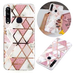 Pink Rhombus Galvanized Rose Gold Marble Phone Back Cover for Huawei Y6p