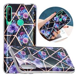Black Flower Painted Marble Electroplating Protective Case for Huawei Y6p