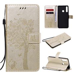 Embossing Butterfly Tree Leather Wallet Case for Huawei Y6p - Champagne