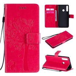 Embossing Butterfly Tree Leather Wallet Case for Huawei Y6p - Rose