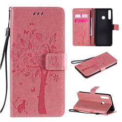 Embossing Butterfly Tree Leather Wallet Case for Huawei Y6p - Pink