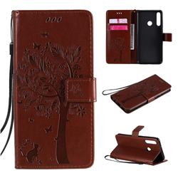 Embossing Butterfly Tree Leather Wallet Case for Huawei Y6p - Coffee