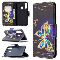 Golden Shining Butterfly Leather Wallet Case for Huawei Y6p
