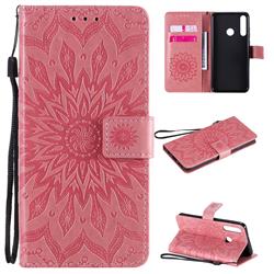 Embossing Sunflower Leather Wallet Case for Huawei Y6p - Pink