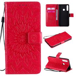 Embossing Sunflower Leather Wallet Case for Huawei Y6p - Red