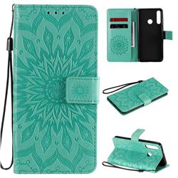 Embossing Sunflower Leather Wallet Case for Huawei Y6p - Green