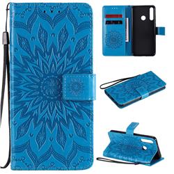 Embossing Sunflower Leather Wallet Case for Huawei Y6p - Blue