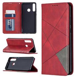 Prismatic Slim Magnetic Sucking Stitching Wallet Flip Cover for Huawei Y6p - Red