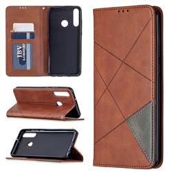 Prismatic Slim Magnetic Sucking Stitching Wallet Flip Cover for Huawei Y6p - Brown